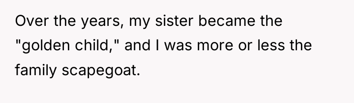 Over the years, my sister became the "golden child," and...