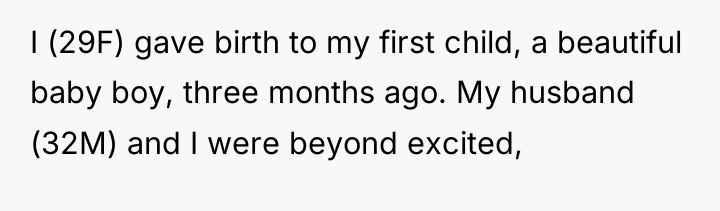 I (29F) gave birth to my first child, a beautiful...