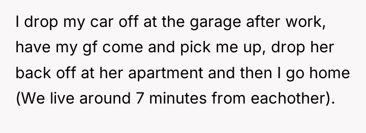 I drop my car off at the garage after work,...