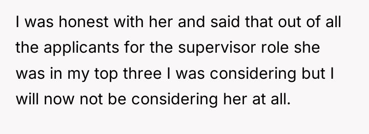 I was honest with her and said that out of...