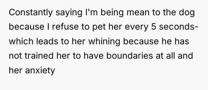 Constantly saying I'm being mean to the dog because I...