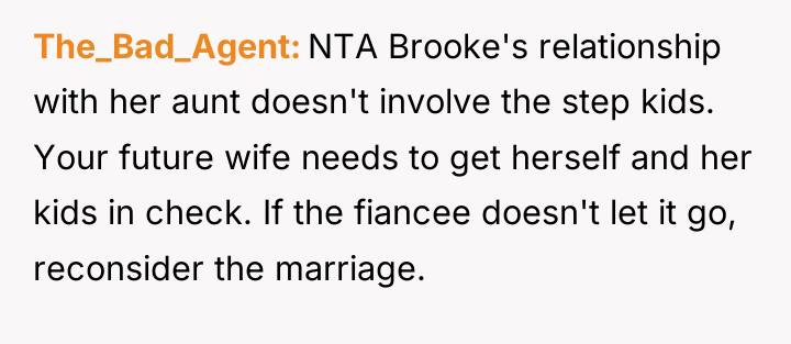 The_Bad_Agent NTA Brooke's relationship with her aunt doesn't involve the...