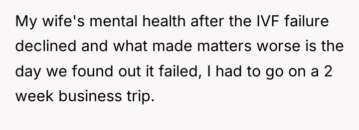 My wife's mental health after the IVF failure declined and...