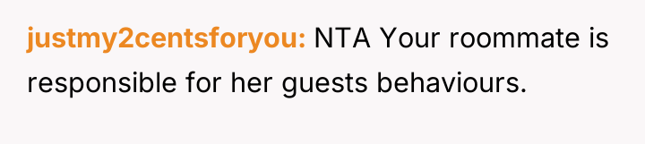 justmy2centsforyou NTA Your roommate is responsible for her guests behaviours.