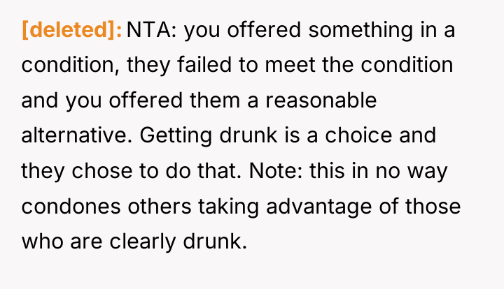 [deleted] NTA: you offered something in a condition, they failed...