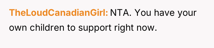 TheLoudCanadianGirl NTA. You have your own children to support right...