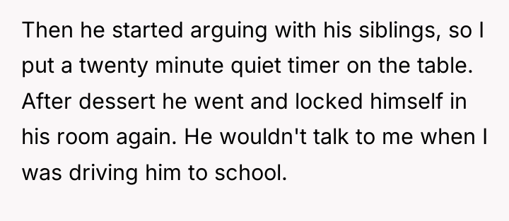 Then he started arguing with his siblings, so I put...