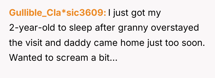 Gullible_Cla*sic3609 I just got my 2-year-old to sleep after granny...