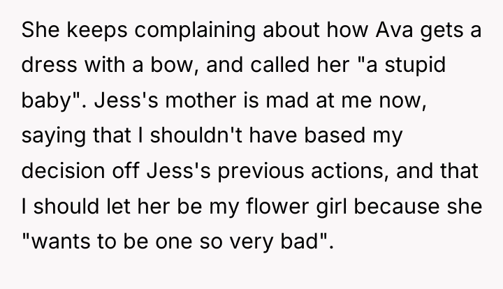 She keeps complaining about how Ava gets a dress with...