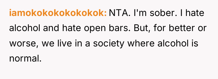 iamokokokokokokok NTA. I'm sober. I hate alcohol and hate open...