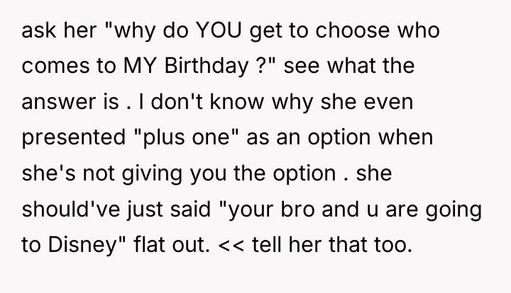 ask her "why do YOU get to choose who comes...