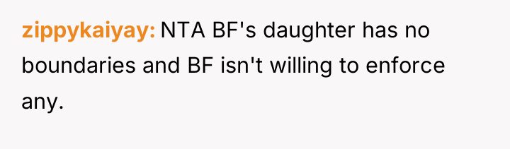 zippykaiyay NTA BF's daughter has no boundaries and BF isn't...