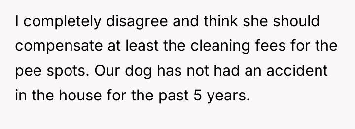 I completely disagree and think she should compensate at least...