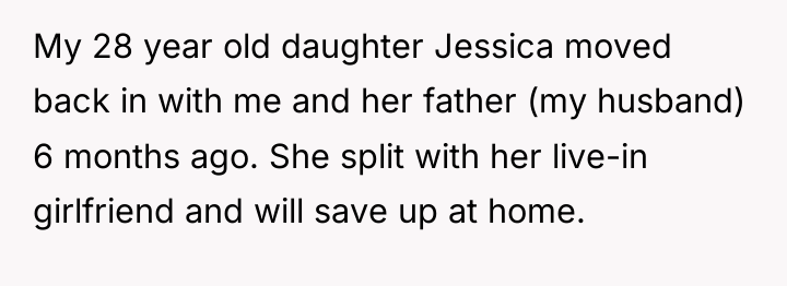 My 28 year old daughter Jessica moved back in with...