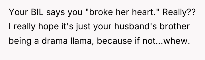 Your BIL says you "broke her heart." Really?? I really...