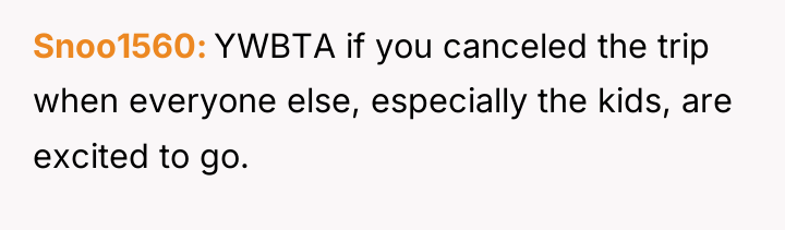 Snoo1560 YWBTA if you canceled the trip when everyone else,...