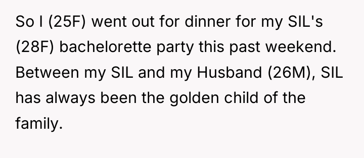 So I (25F) went out for dinner for my SIL's...