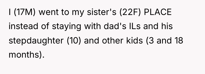 I (17M) went to my sister's (22F) PLACE instead of...