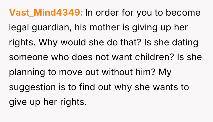 Vast_Mind4349 In order for you to become legal guardian, his...