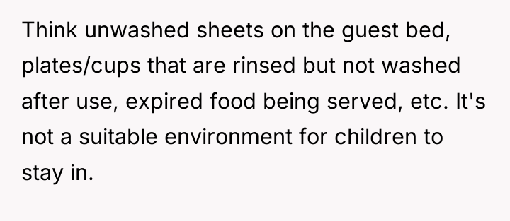 Think unwashed sheets on the guest bed, plates/cups that are...