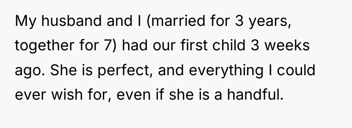 My husband and I (married for 3 years, together for...