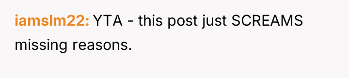 iamslm22 YTA - this post just SCREAMS missing reasons.