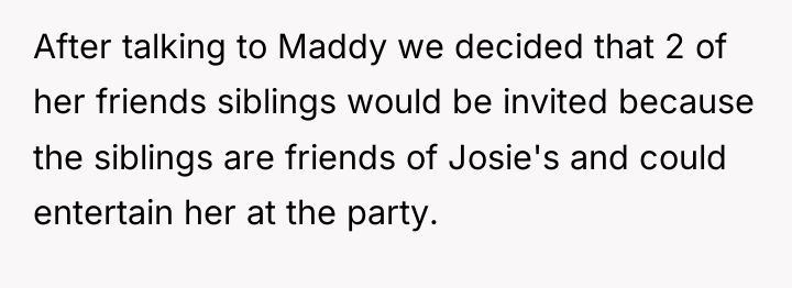 After talking to Maddy we decided that 2 of her...