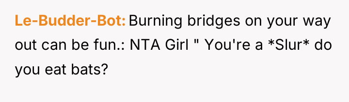 Le-Budder-Bot Burning bridges on your way out can be fun.:...