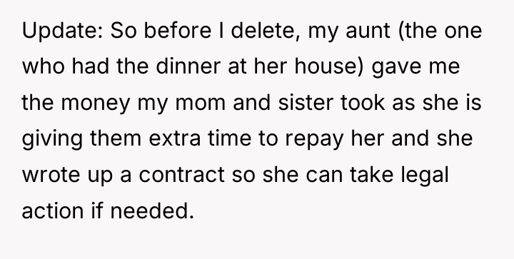Update: So before I delete, my aunt (the one who...