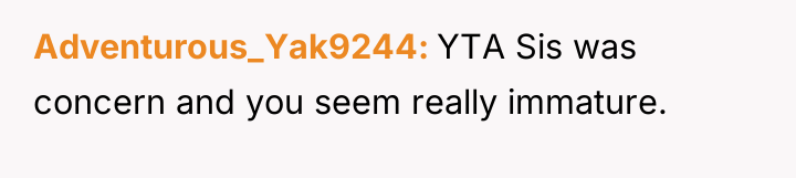 Adventurous_Yak9244 YTA Sis was concern and you seem really immature.