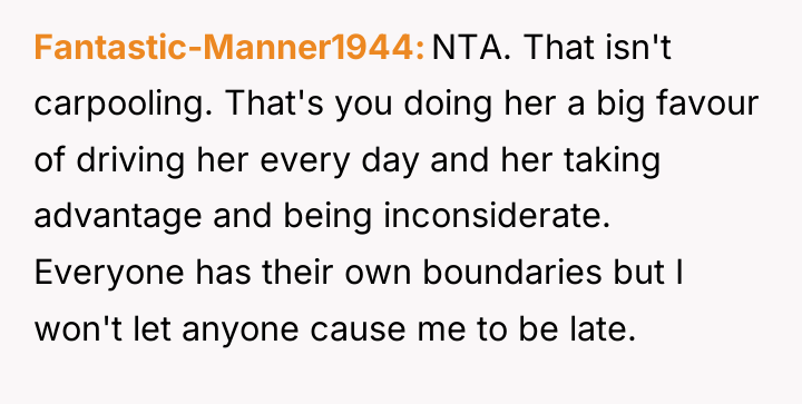 Fantastic-Manner1944 NTA. That isn't carpooling. That's you doing her a...
