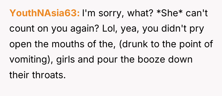 YouthNAsia63 I'm sorry, what? *She* can't count on you again?...