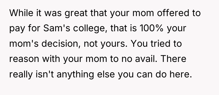 While it was great that your mom offered to pay...