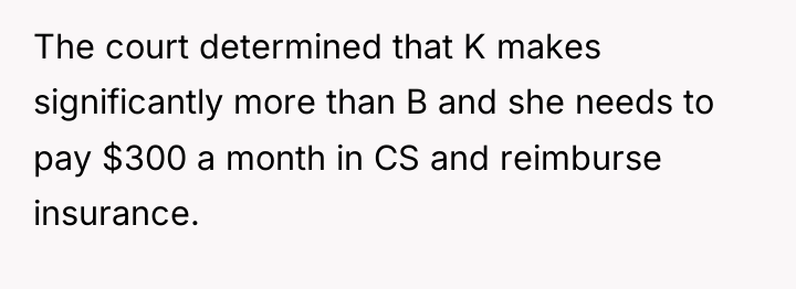 The court determined that K makes significantly more than B...