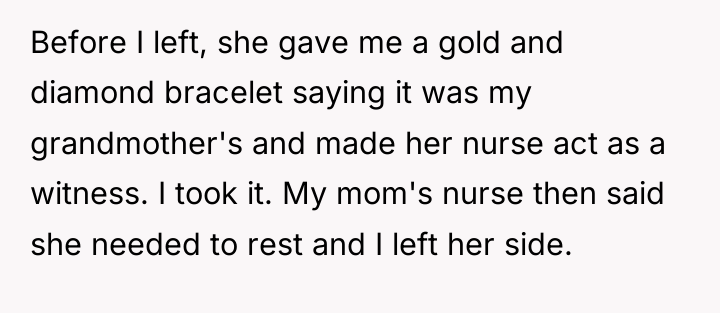Before I left, she gave me a gold and diamond...