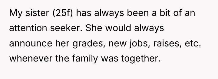 My sister (25f) has always been a bit of an...