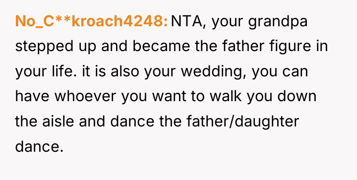 No_C**kroach4248 NTA, your grandpa stepped up and became the father...