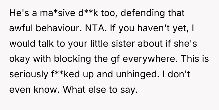 He's a ma*sive d**k too, defending that awful behaviour. NTA....