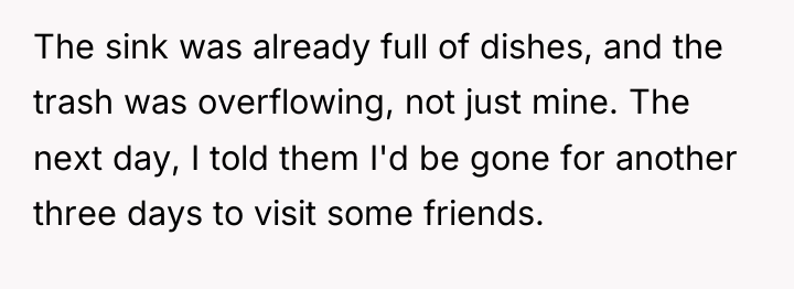 The sink was already full of dishes, and the trash...