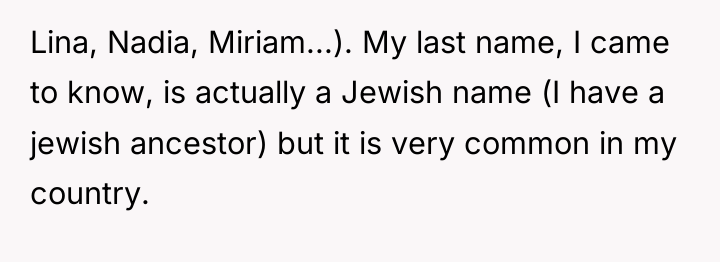 Lina, Nadia, Miriam...). My last name, I came to know,...