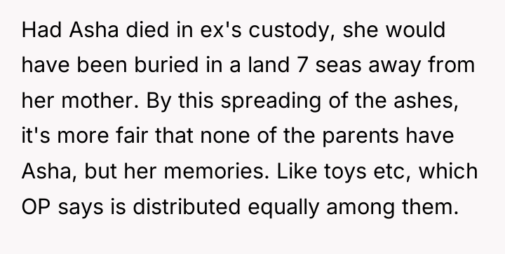 Had Asha died in ex's custody, she would have been...