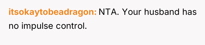 itsokaytobeadragon NTA. Your husband has no impulse control.