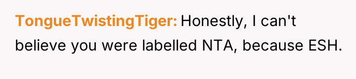 TongueTwistingTiger Honestly, I can't believe you were labelled NTA, because...