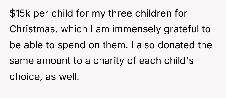 $15k per child for my three children for Christmas, which...