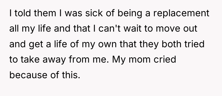 I told them I was sick of being a replacement...