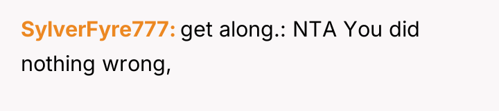 SylverFyre777 get along.: NTA You did nothing wrong,