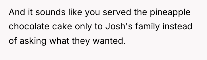 And it sounds like you served the pineapple chocolate cake...