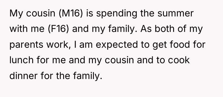 My cousin (M16) is spending the summer with me (F16)...