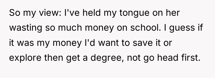 So my view: I've held my tongue on her wasting...