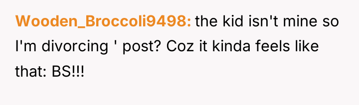 Wooden_Broccoli9498 the kid isn't mine so I'm divorcing ' post?...